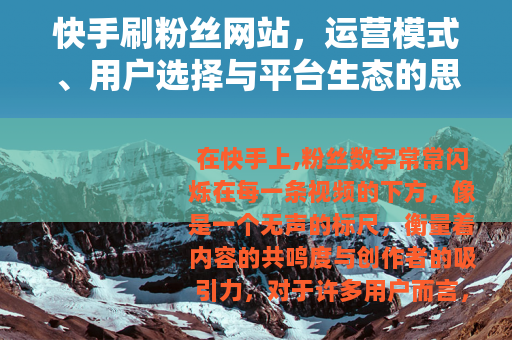 快手刷粉丝网站，运营模式、用户选择与平台生态的思考