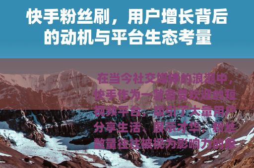 快手粉丝刷，用户增长背后的动机与平台生态考量