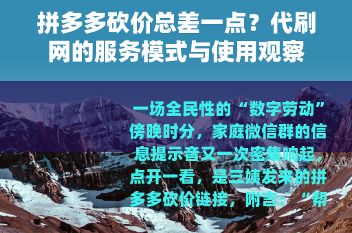 拼多多砍价总差一点？代刷网的服务模式与使用观察