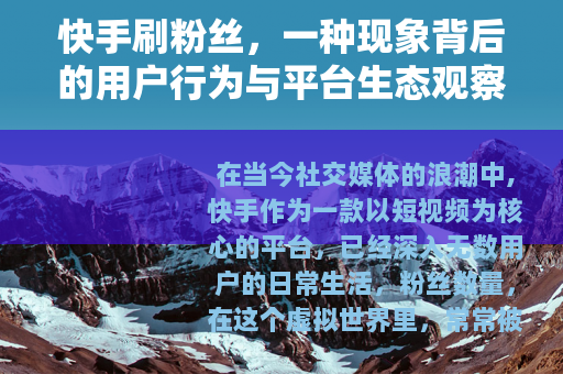快手刷粉丝，一种现象背后的用户行为与平台生态观察