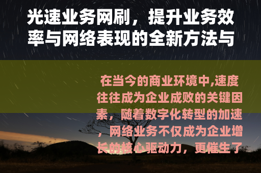 光速业务网刷，提升业务效率与网络表现的全新方法与实践指南