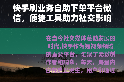 快手刷业务自助下单平台微信，便捷工具助力社交影响力稳步提升