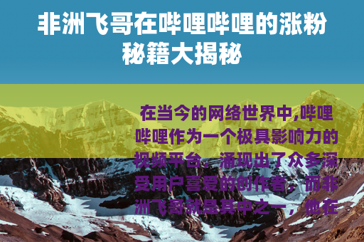 非洲飞哥在哔哩哔哩的涨粉秘籍大揭秘