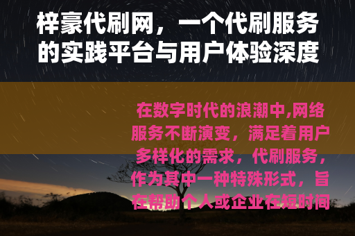 梓豪代刷网，一个代刷服务的实践平台与用户体验深度分享
