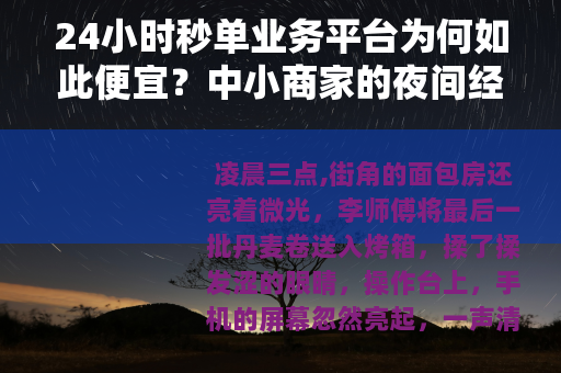 24小时秒单业务平台为何如此便宜？中小商家的夜间经营伙伴
