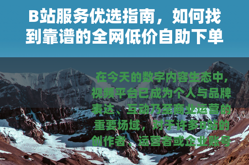 B站服务优选指南，如何找到靠谱的全网低价自助下单平台