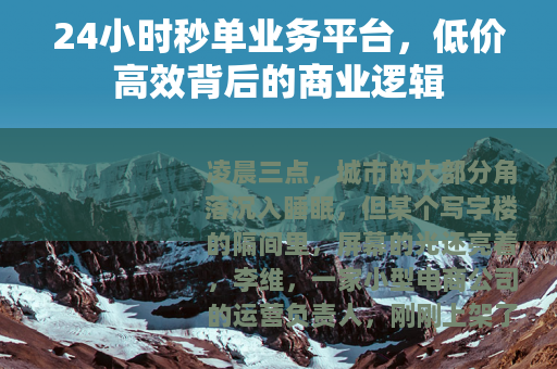 24小时秒单业务平台，低价高效背后的商业逻辑