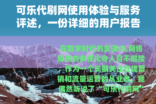 可乐代刷网使用体验与服务评述，一份详细的用户报告与行业背景分析