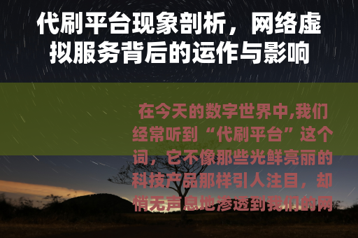 代刷平台现象剖析，网络虚拟服务背后的运作与影响