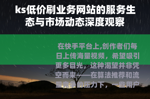 ks低价刷业务网站的服务生态与市场动态深度观察
