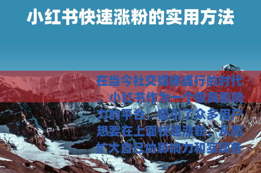 小红书快速涨粉的实用方法