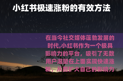 小红书极速涨粉的有效方法
