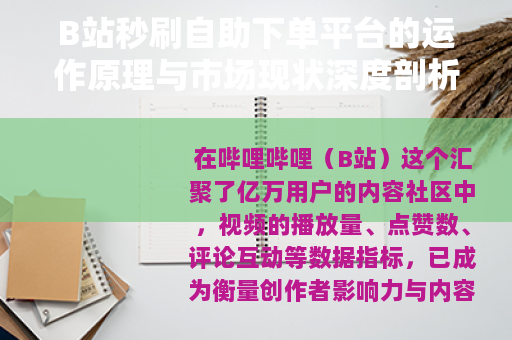 B站秒刷自助下单平台的运作原理与市场现状深度剖析