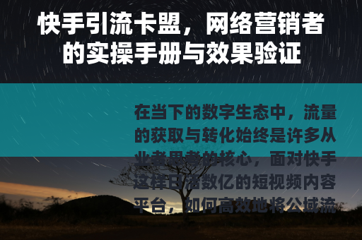 快手引流卡盟，网络营销者的实操手册与效果验证