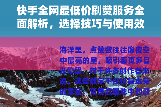 快手全网最低价刷赞服务全面解析，选择技巧与使用效果详谈