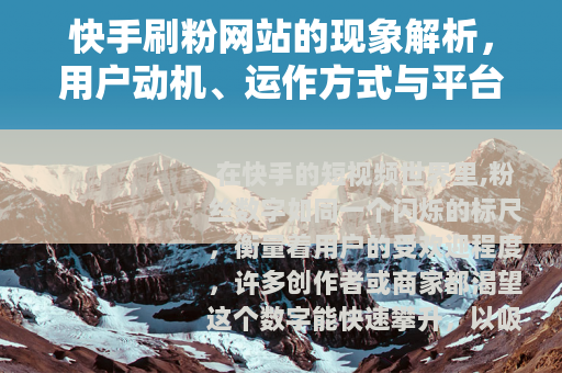 快手刷粉网站的现象解析，用户动机、运作方式与平台生态