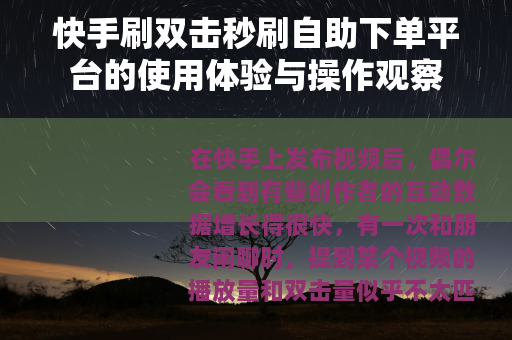 快手刷双击秒刷自助下单平台的使用体验与操作观察