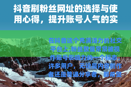 抖音刷粉丝网址的选择与使用心得，提升账号人气的实用方法分享
