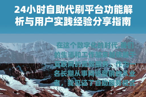 24小时自助代刷平台功能解析与用户实践经验分享指南