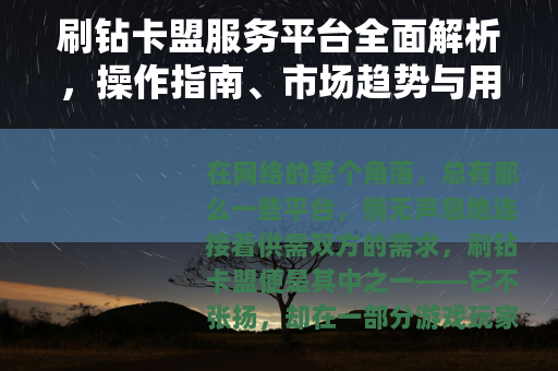 刷钻卡盟服务平台全面解析，操作指南、市场趋势与用户见解
