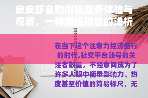 皮皮虾自助刷粉服务体验与观察，一种网络现象的浅析