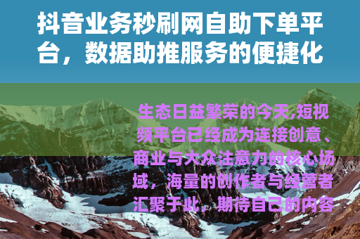 抖音业务秒刷网自助下单平台，数据助推服务的便捷化实践与生态观察
