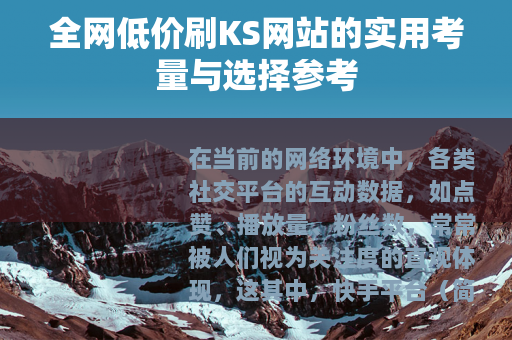 全网低价刷KS网站的实用考量与选择参考
