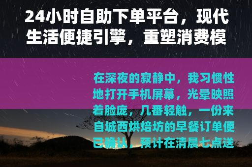 24小时自助下单平台，现代生活便捷引擎，重塑消费模式与日常节奏