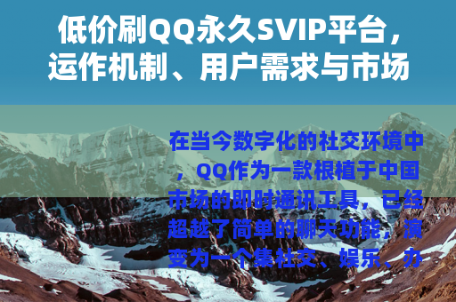 低价刷QQ永久SVIP平台，运作机制、用户需求与市场观察