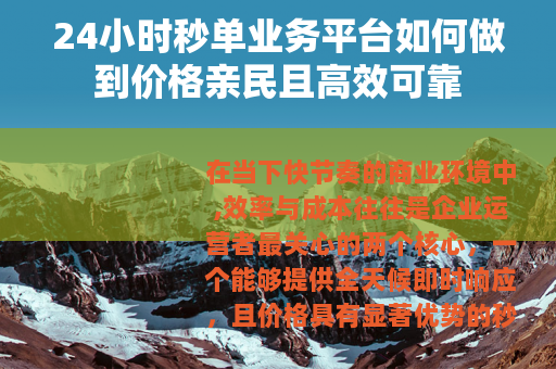 24小时秒单业务平台如何做到价格亲民且高效可靠