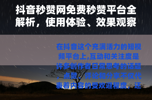 抖音秒赞网免费秒赞平台全解析，使用体验、效果观察与实用建议分享