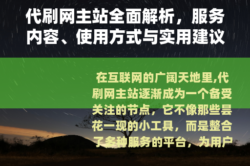 代刷网主站全面解析，服务内容、使用方式与实用建议