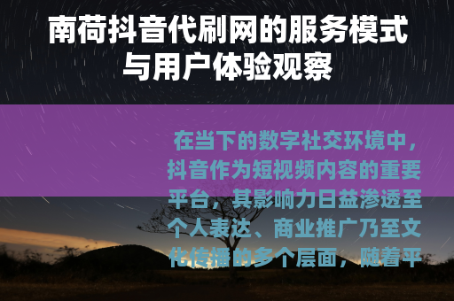 南荷抖音代刷网的服务模式与用户体验观察