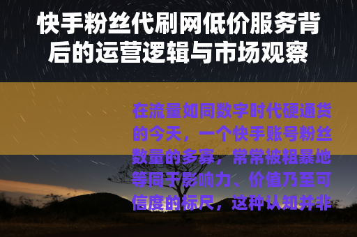 快手粉丝代刷网低价服务背后的运营逻辑与市场观察