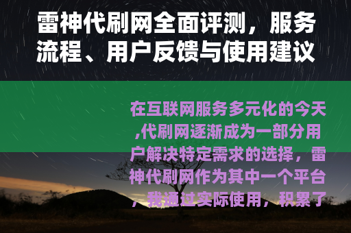 雷神代刷网全面评测，服务流程、用户反馈与使用建议详解