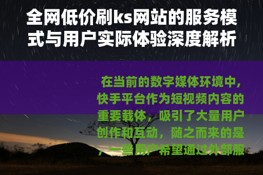 全网低价刷ks网站的服务模式与用户实际体验深度解析