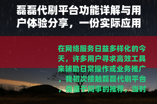 磊磊代刷平台功能详解与用户体验分享，一份实际应用报告