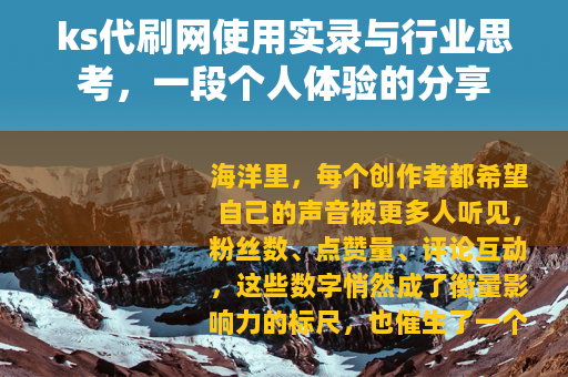 ks代刷网使用实录与行业思考，一段个人体验的分享