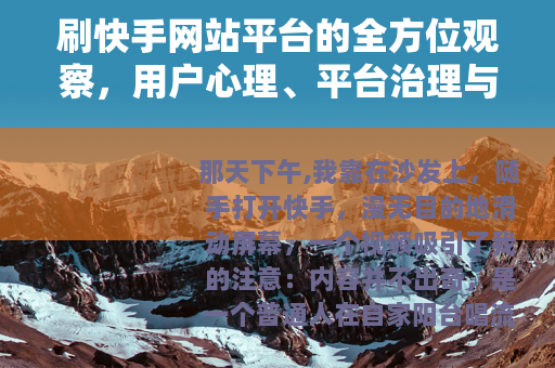 刷快手网站平台的全方位观察，用户心理、平台治理与网络生态变迁