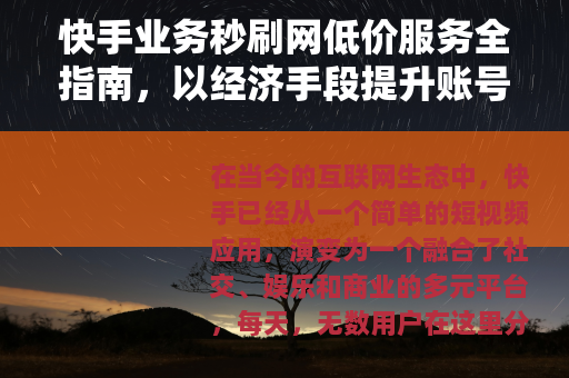 快手业务秒刷网低价服务全指南，以经济手段提升账号表现与影响力