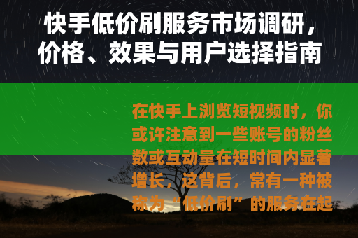 快手低价刷服务市场调研，价格、效果与用户选择指南