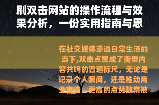 刷双击网站的操作流程与效果分析，一份实用指南与思考