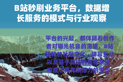 B站秒刷业务平台，数据增长服务的模式与行业观察