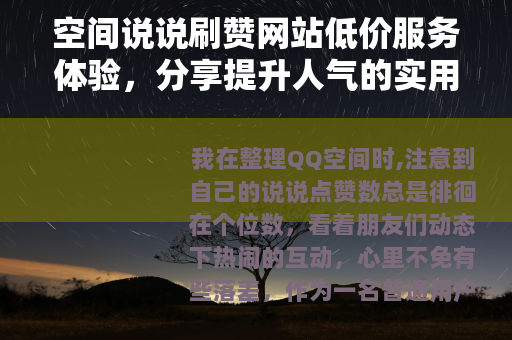 空间说说刷赞网站低价服务体验，分享提升人气的实用方法
