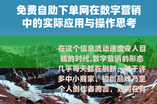 免费自助下单网在数字营销中的实际应用与操作思考