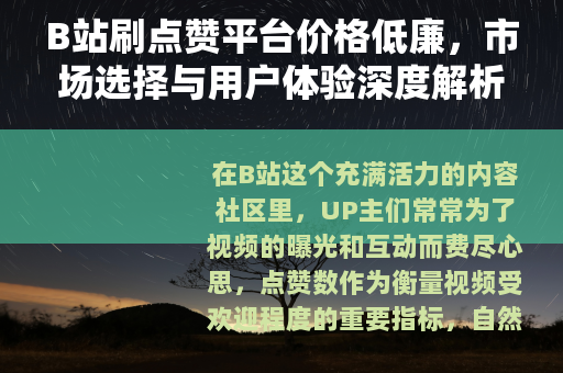 B站刷点赞平台价格低廉，市场选择与用户体验深度解析