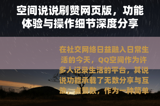 空间说说刷赞网页版，功能体验与操作细节深度分享