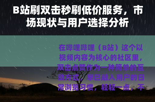B站刷双击秒刷低价服务，市场现状与用户选择分析