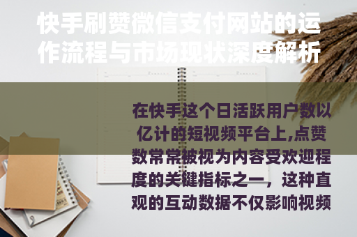 快手刷赞微信支付网站的运作流程与市场现状深度解析