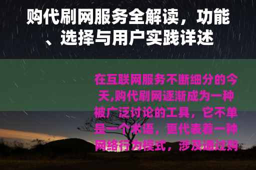 购代刷网服务全解读，功能、选择与用户实践详述